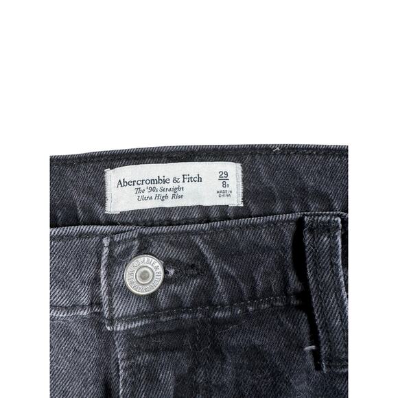 Abercrombie Fitch Size 8R The 90s Straight Ultra High Rise Black Distressed Jean - Picture 3 of 7